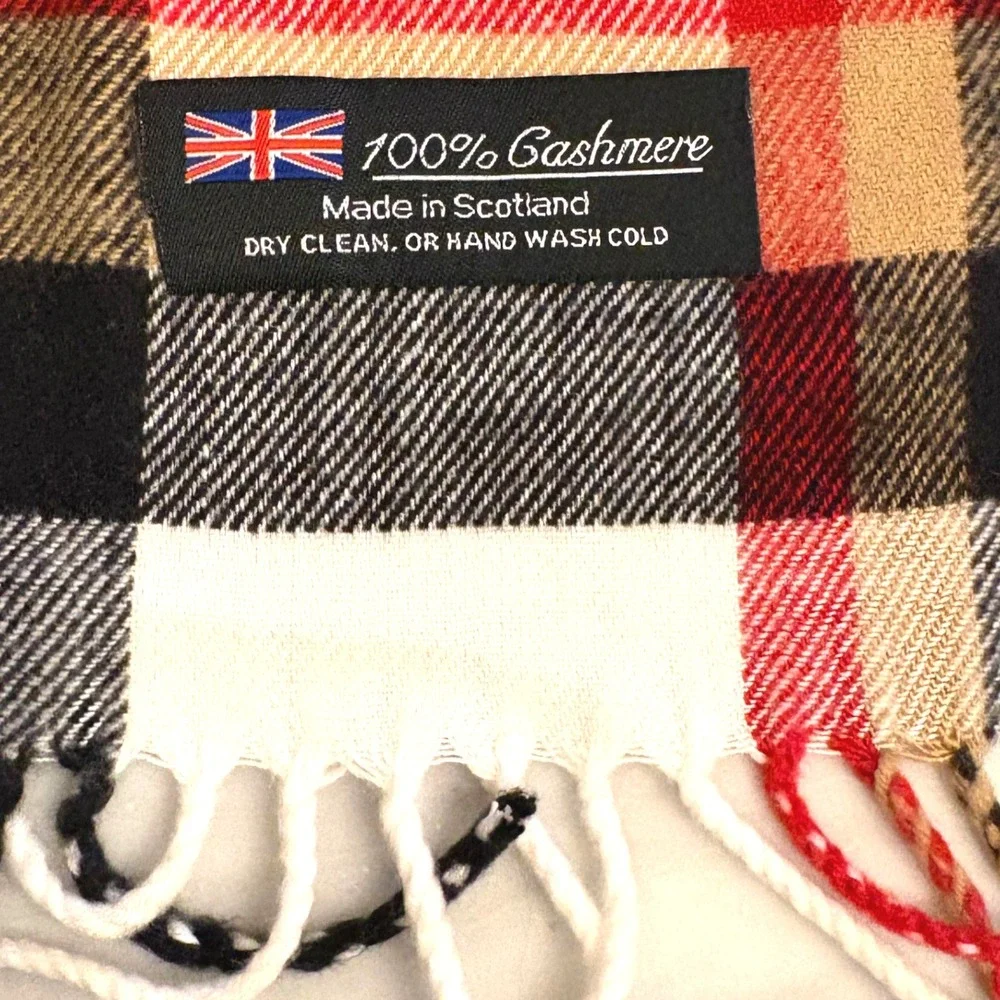 Vintage Scotland 100% Cashmere Plaid Scarf‎ Tartan Fringe Unisex Winter Classic